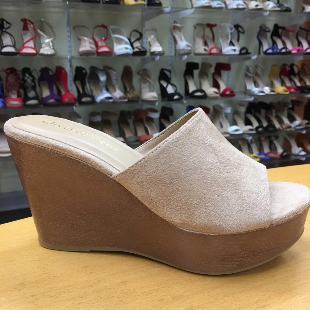 Cityclassified Rose Gold Wedge Slide Sandals